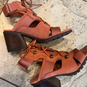 Sorel Nadia Burnt Orange Lace-Up Suede Sandals